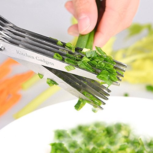 Kitchen Gadgets Herb Scissors - with Kitchen Gadgets Retail Package - Multipurpose Kitchen Shears - 5 Extremely Sharp Stainless Steel Blades - Handy Cleaning Comb - Multi Blade - Time-Saving - Chop Herbs - Image 3