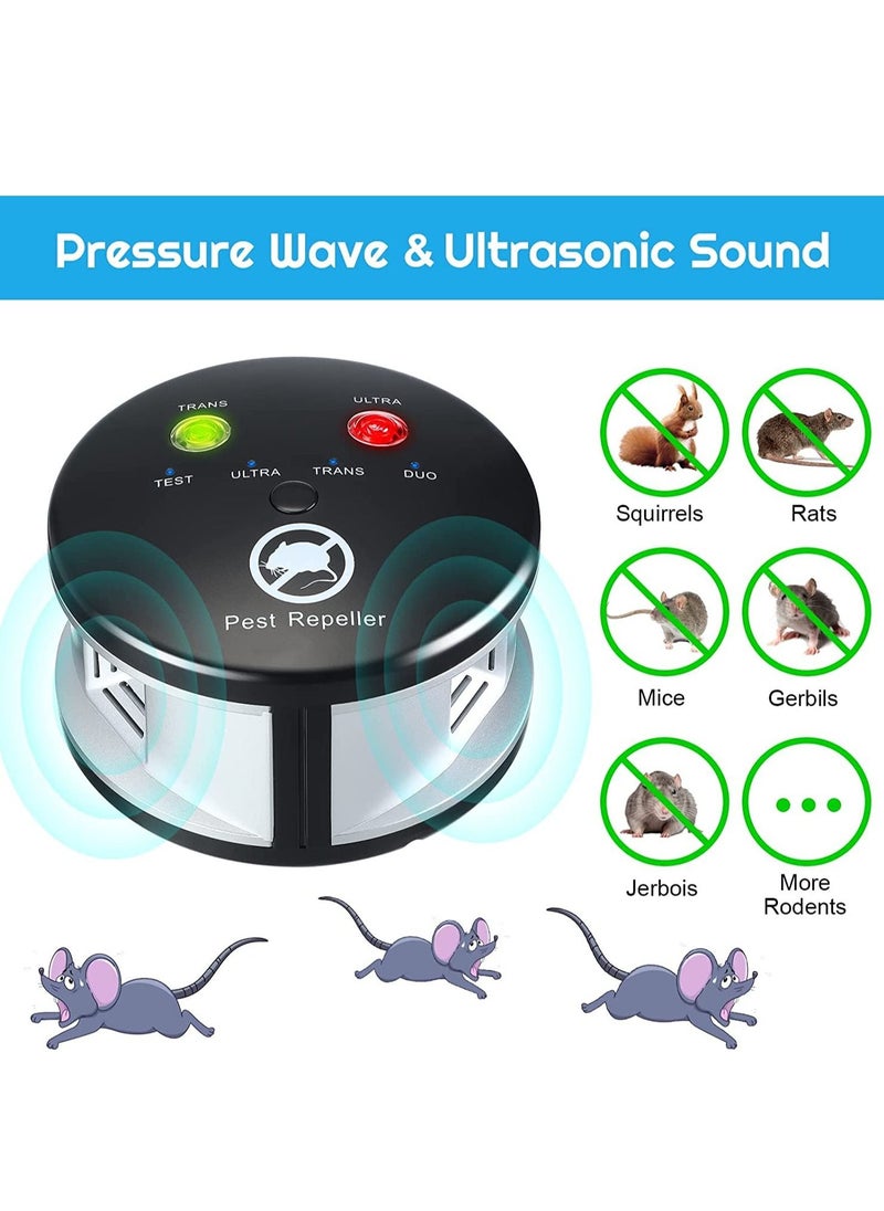 Rodent Repellent Ultrasonic, Squirrel Repellent 360 Degree Mice Deterrent 3 in 1 Pressure Wave Pest Repeller Electronic Mouse Blocker for Squirrels Mice Rats Rodents Indoor Use