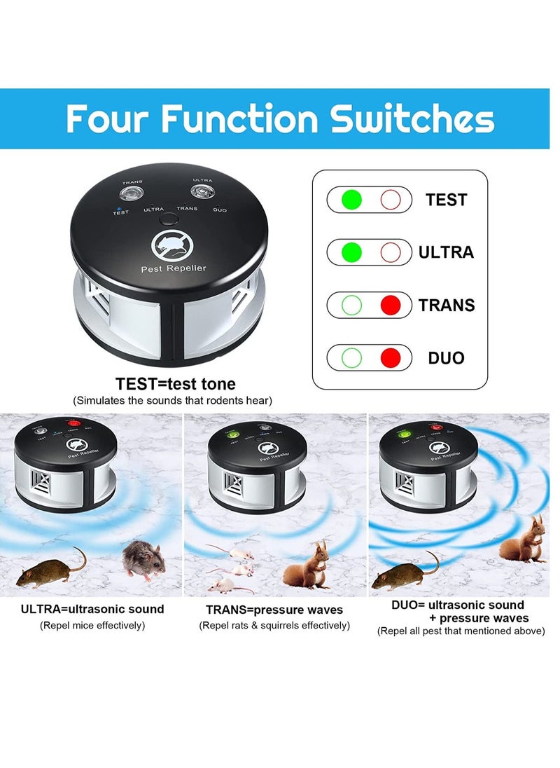 Rodent Repellent Ultrasonic, Squirrel Repellent 360 Degree Mice Deterrent 3 in 1 Pressure Wave Pest Repeller Electronic Mouse Blocker for Squirrels Mice Rats Rodents Indoor Use