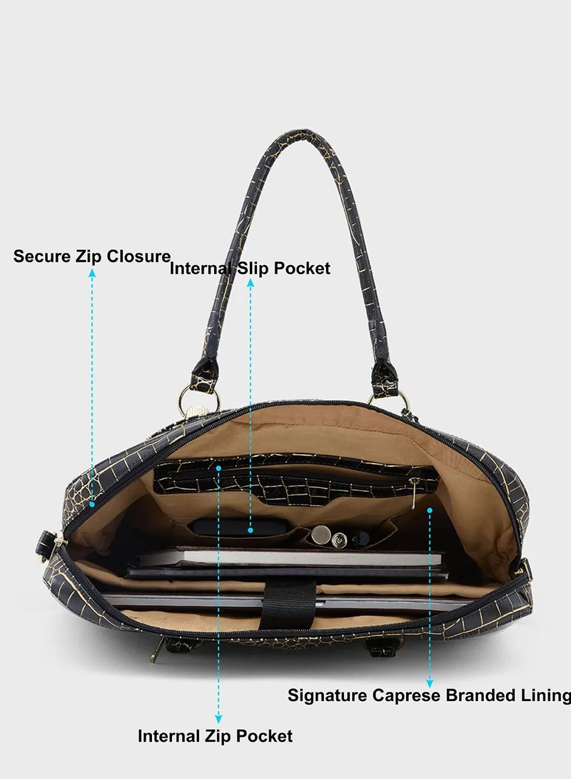 CAPRESE Caprese Miranda Laptop Bag Black Large - Trendy Handbag for Women | 15’’ Laptop Compartment, Spacious, Detachable Sling Strap, Top Zip Closure, Laptop Bag for Women | Perfect for Office & Daily Use