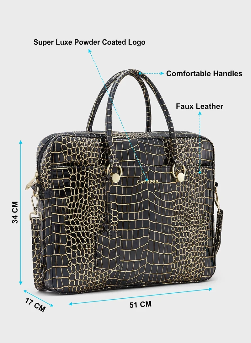 CAPRESE Caprese Miranda Laptop Bag Black Large - Trendy Handbag for Women | 15’’ Laptop Compartment, Spacious, Detachable Sling Strap, Top Zip Closure, Laptop Bag for Women | Perfect for Office & Daily Use
