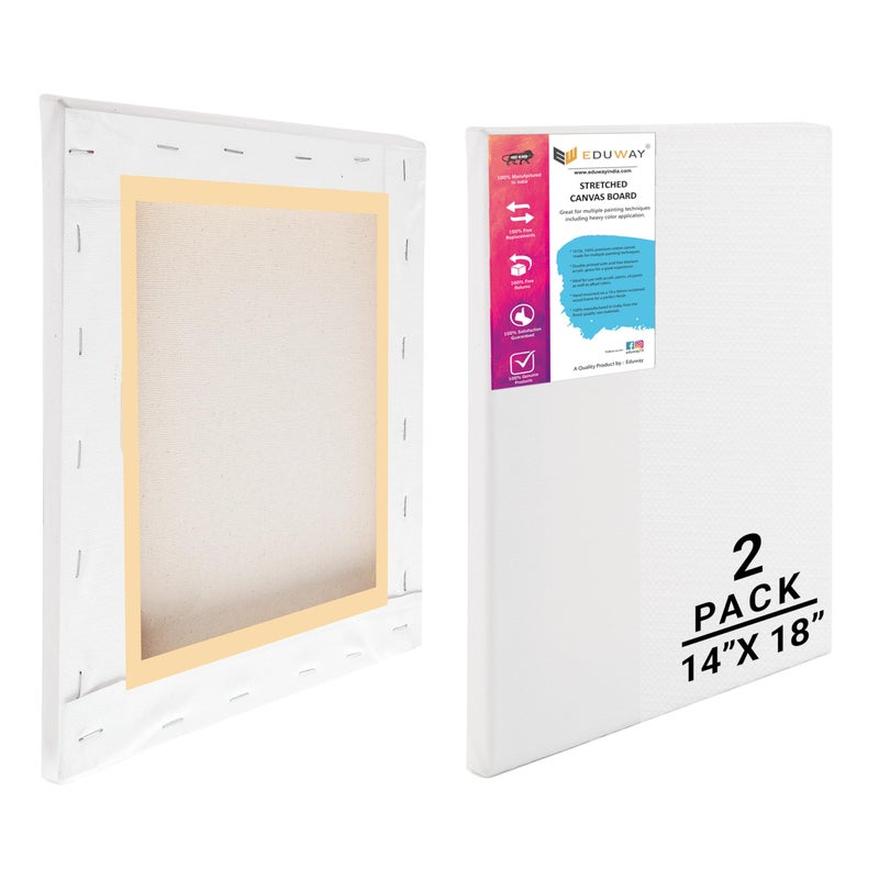 Eduway® 14x18 inches Pre Stretched Medium Grain 7Oz Primed Cotton Painting Canvas with Wooden Frame for Beginners & Artist | Suitable with Acrylic, Oil, Water Colours - (Set of 2)` - Image 1