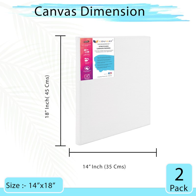 Eduway® 14x18 inches Pre Stretched Medium Grain 7Oz Primed Cotton Painting Canvas with Wooden Frame for Beginners & Artist | Suitable with Acrylic, Oil, Water Colours - (Set of 2)` - Image 2