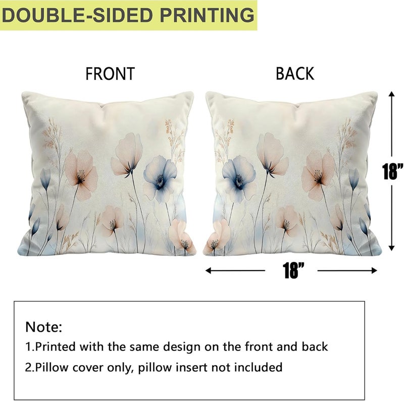 Identiy Watercolor Poppy Flowers Throw Pillow Cover 18x18 Inch Pack of 2, Blooming Floral Leaves Decorative Pillow Case, Lumar Cushion Cases Pillow Cover for Home Sofa Couch Indoor Outdoor - Image 2
