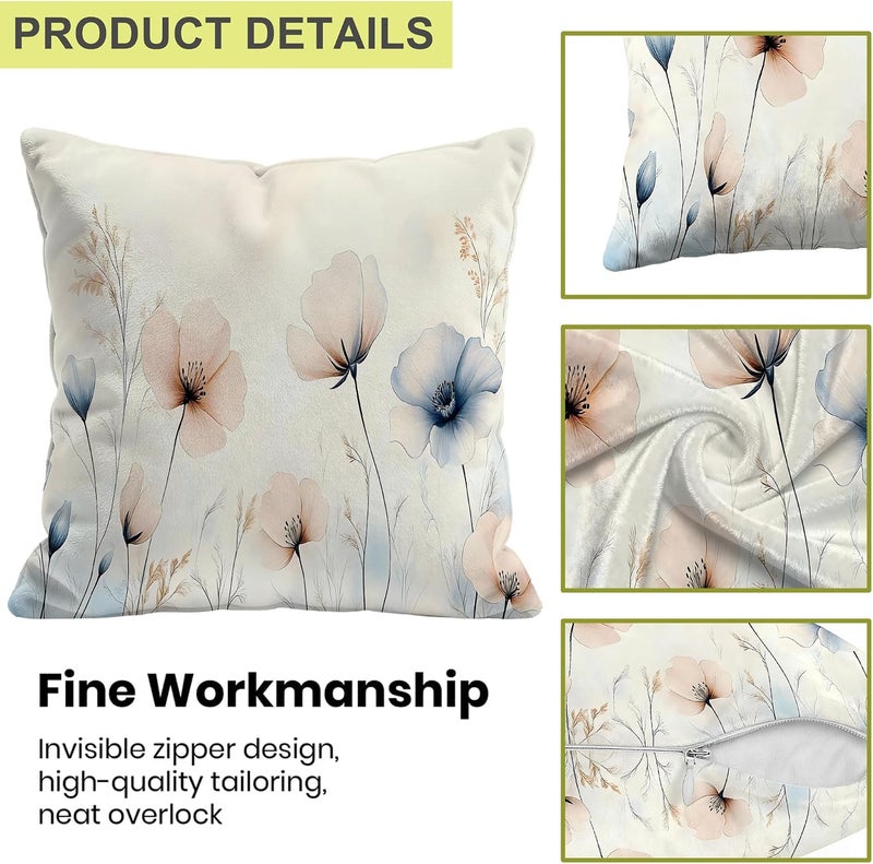 Identiy Watercolor Poppy Flowers Throw Pillow Cover 18x18 Inch Pack of 2, Blooming Floral Leaves Decorative Pillow Case, Lumar Cushion Cases Pillow Cover for Home Sofa Couch Indoor Outdoor - Image 3