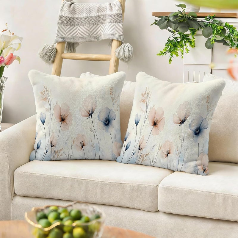 Identiy Watercolor Poppy Flowers Throw Pillow Cover 18x18 Inch Pack of 2, Blooming Floral Leaves Decorative Pillow Case, Lumar Cushion Cases Pillow Cover for Home Sofa Couch Indoor Outdoor - Image 5