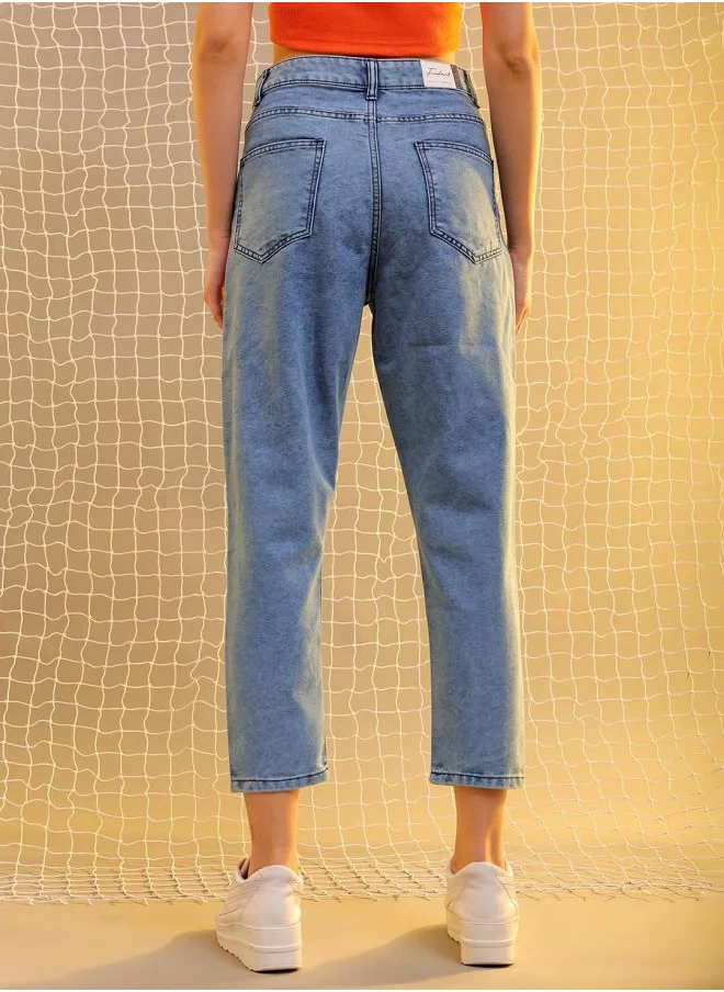 مرفوعة Women Mom Fit Solid Mid-Rise Jeans