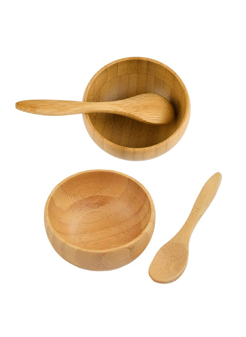 lasenersm 2 Sets Cute Mini Mask Bowl with Spoon Eco Bamboo Mask Mixing Bowl and Spoon Facemask Bowl Mud Mask Mixing Bowl DIY Skin Care Mixing Tool Kit for Lady Women Home Beauty Salon Use 26 x 12 