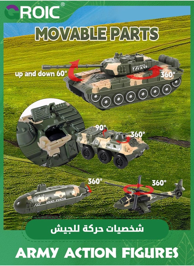 GROIC Army Toys with Realistic Truck,Helicopter,Car,and Submarinet,Army Men Action Figures,Army Truck Pretend Play Toys,Army Toys for Kids  - Image 2