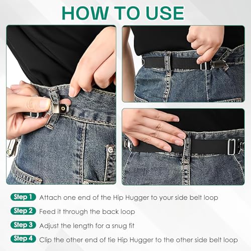 TecoKart® 2 Pcs Waist Tightener for Women and Men, Adjustable Hip Elastic Belt Band, Clips for Pants, 2.5x20cm (Black and White) - Image 5