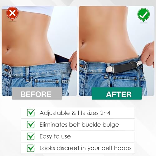 TecoKart® 2 Pcs Waist Tightener for Women and Men, Adjustable Hip Elastic Belt Band, Clips for Pants, 2.5x20cm (Black and White) - Image 4