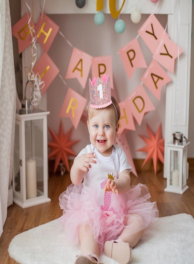 Eoopoon 1/2 Birthday Rainbow Crown Hat for Baby, Glitter Half Crown Hat, Boy Girl Birthday Party Photo Props, Girls Pink Hair Decoration(Pink1/2) - Image 4