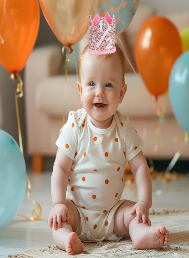 Eoopoon 1/2 Birthday Rainbow Crown Hat for Baby, Glitter Half Crown Hat, Boy Girl Birthday Party Photo Props, Girls Pink Hair Decoration(Pink1/2) - Image 3