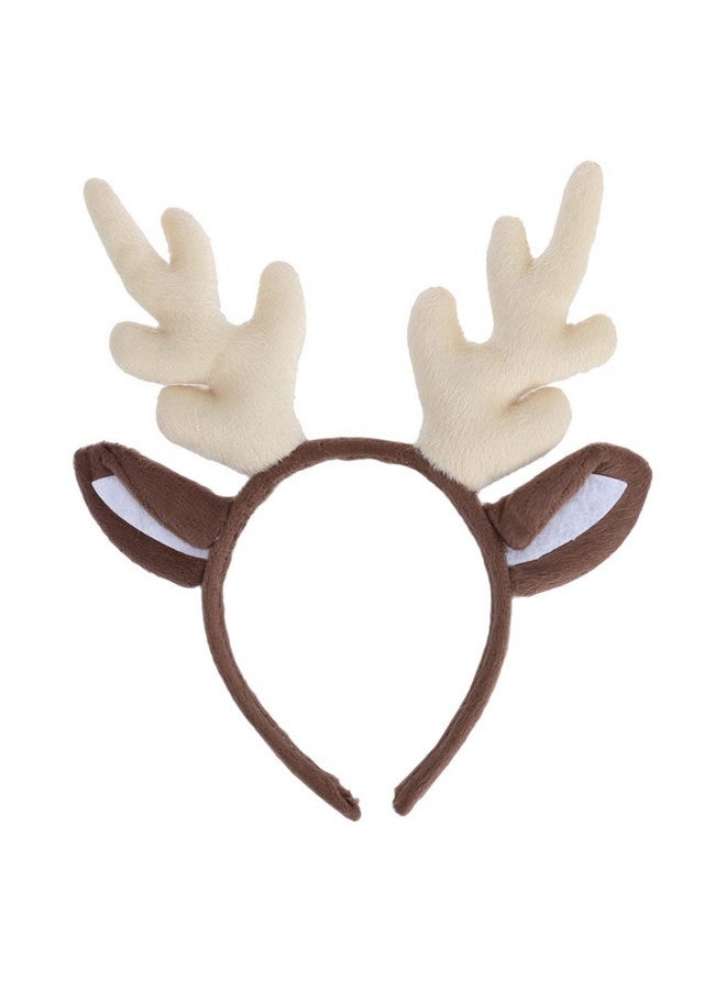 Sewroro Deer Antlers 1Pc Antler Headband Reindeer Headband With Plush Antler Ears Christmas Reindeer Antler Hair Hoop For Costume Party (White) Deer Ears - Image 1