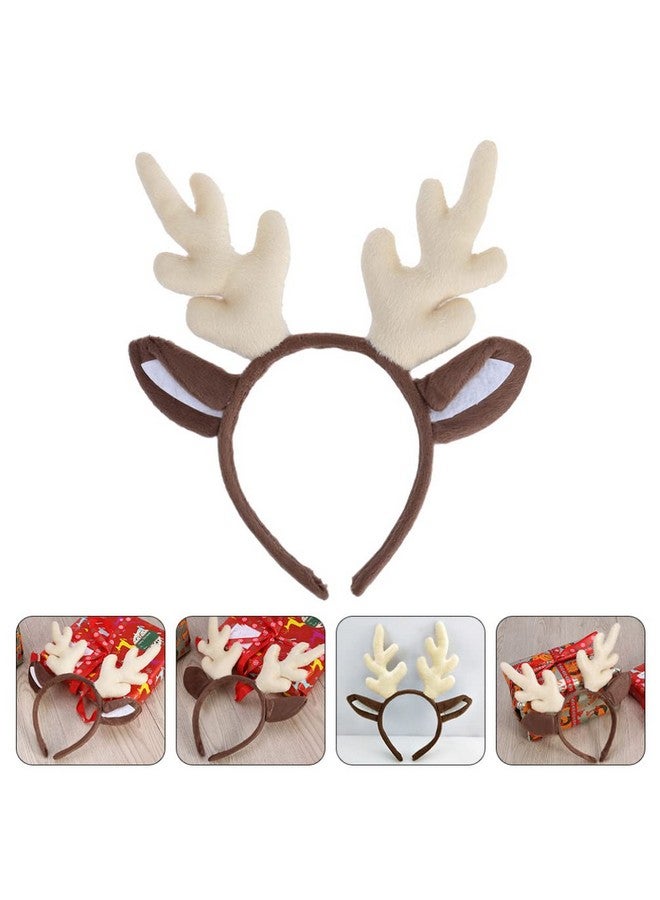 Sewroro Deer Antlers 1Pc Antler Headband Reindeer Headband With Plush Antler Ears Christmas Reindeer Antler Hair Hoop For Costume Party (White) Deer Ears - Image 3