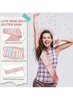 Eworld Rose Gold Birthday Crown and Sash Set for Girls, Princess Rhinestone Tiara and Glitter Birthday Girl Headband, Perfect Birthday Gifts and Accessories for Women  - Image 4