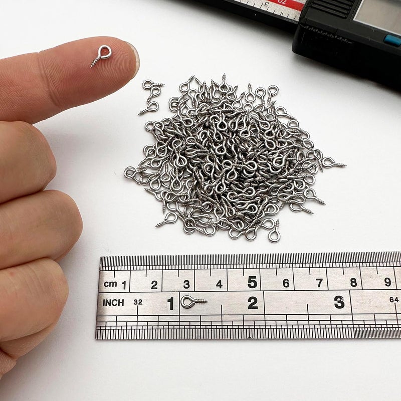 IDEALSV Small Screw Eye Pins (304) Stainless Steel 4mm x 8mm Eyelet Hook for Jewelry Tiny Hook Mini Screws Hooks Ring 300 Pcs - Image 2