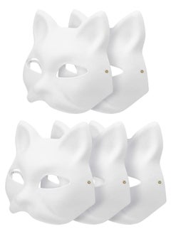 Y&D DIY Unpainted White Paper Mask Fox Cat Face Pulp Blank Hand Painted Personality Design for Dance Party Festival Performance (5 Pcs)  - Image 1