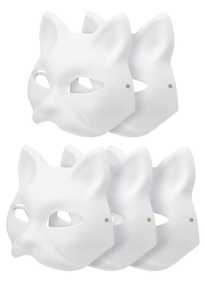 Y&D DIY Unpainted White Paper Mask Fox Cat Face Pulp Blank Hand Painted Personality Design for Dance Party Festival Performance (5 Pcs)  - Image 1