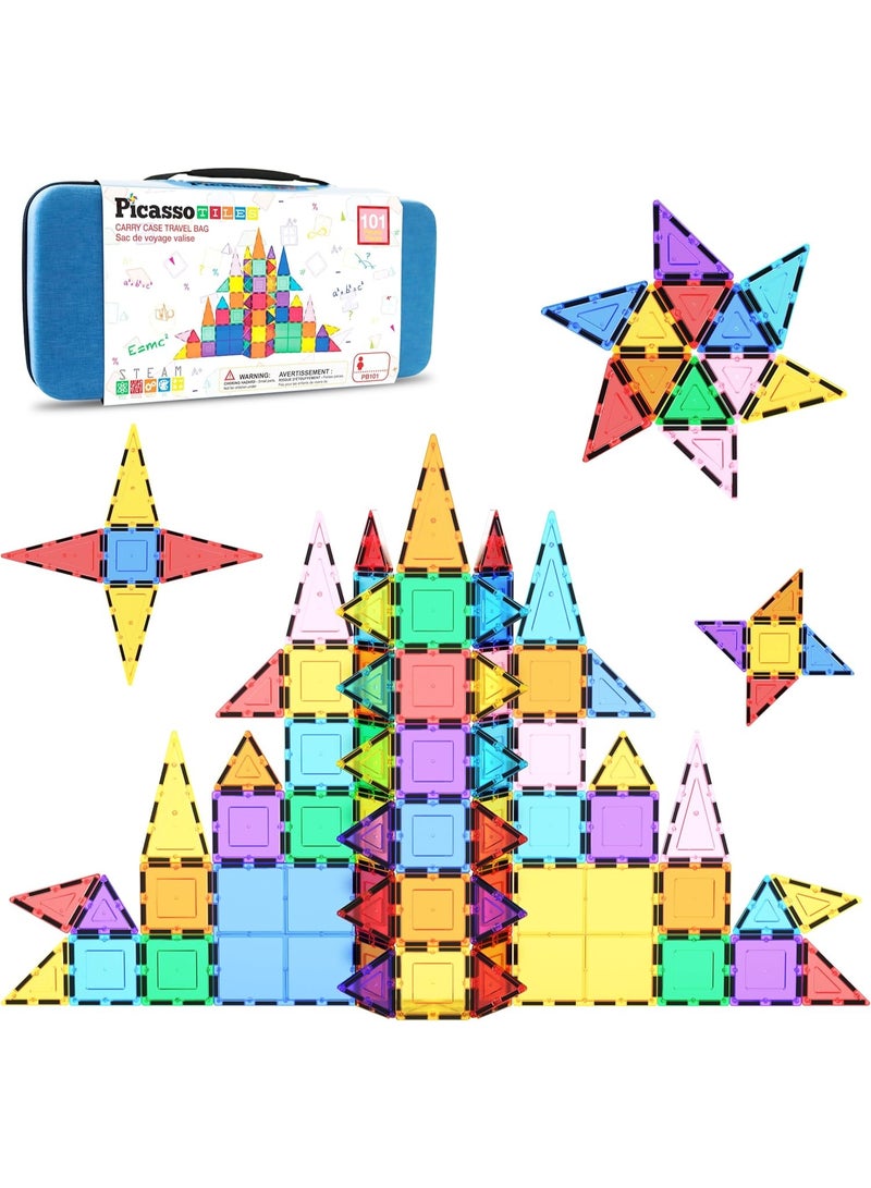 PicassoTiles بلاط بيكاسو المغناطيسي مع حقيبة سفر 101 قطعة | ألعاب STEM | مجموعة ألعاب تعليمية | كتل تكديس | تعزز مهارات حل المشكلات والمهارات الحركية الدقيقة | تحسن التنسيق والإبداع | هدية للأطفال والرضع | مجموعة بناء لتطوير عقل الطفل - Image 1