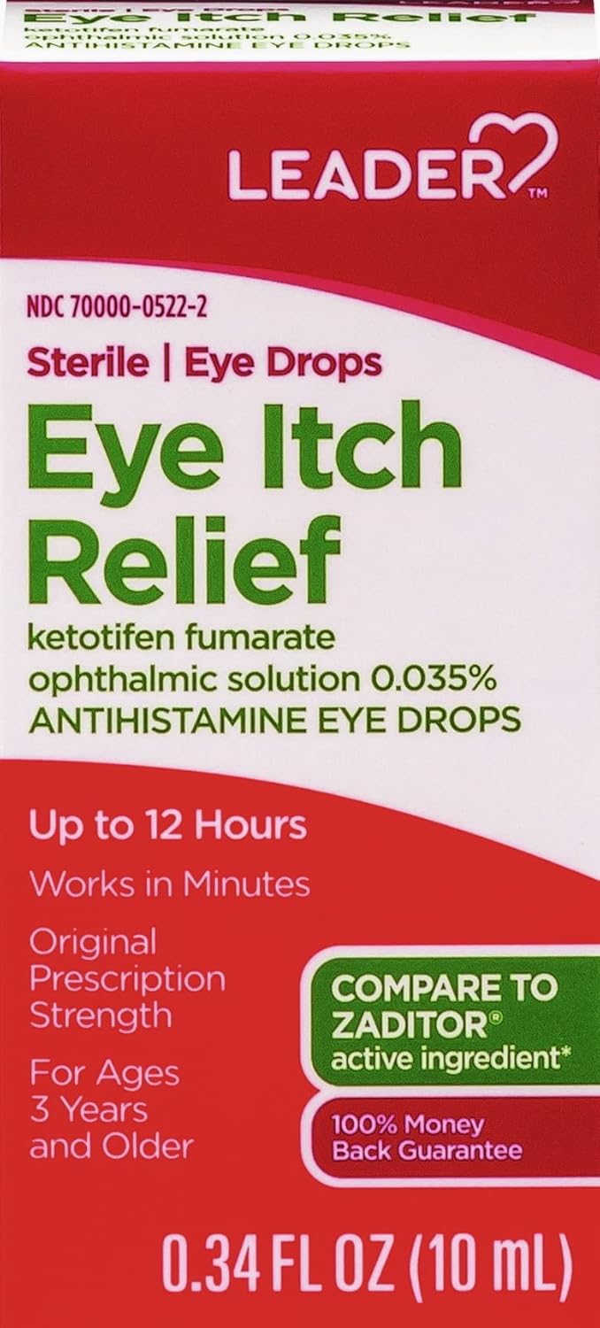 LEADER Sterile Eye Drops for Eye Allergy  Itch Relief Ketotifen Antihistamine Solution 0035 Works in Minutes up to 12 Hours Prescription Strength 034 oz - Image 1