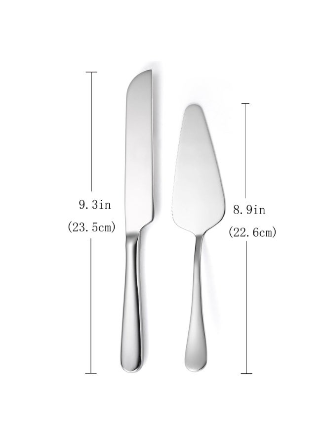 دوغي طقم تقطيع الكيك الفاخر المكون من قطعتين ، سكين رائع وخادم بتصميم مسنن ، يتضمن سكين كيك وملعقة فطيرة للمعجنات والبيتزا والحلويات - Image 2