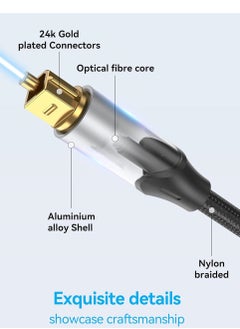 Generic Digital Optical Audio Cable 3.3ft Nylon Braided Fiber, Slim Metal Case, Gold Plated Plug, Toslink Fiber Optic Audio Cable for Sound Bar TV PS4 S*msung Vizio Bose LG, 1 Pcs  - Image 3