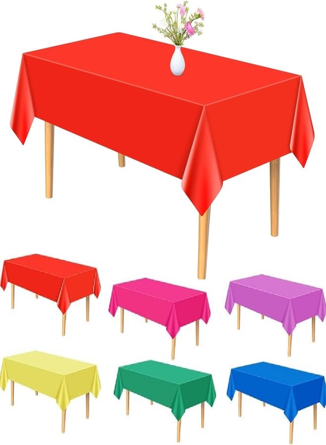 PLULON 6 Pcs Colors Tablecloths Rainbow Plastic Disposable Table Cover for Rectangle Tables 54 x 108 Inch Waterproof Tablecloth for Birthday Baby Shower Wedding Fiesta Party Home Kitchen Dining Decor - Image 1
