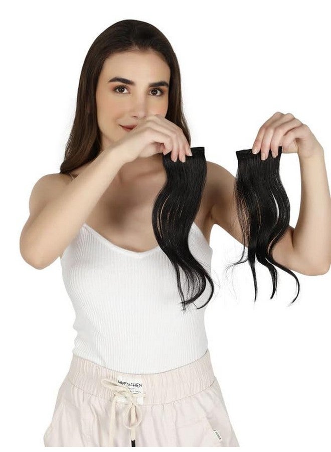 LUSH LOCKS Side Patch Volumizer Human Hair Extensions For Women And Girls Color - Black | Size - Large  - Image 1