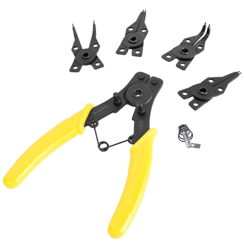 Deli DL104506 Internal External Circlip Pliers Sets 6 Carbon Steel Heavy Duty with Bent Nose Tip Anti Slip Grip Snap Ring Plier Kit Retaining Hand Tool for Shafts CirclipFitting 5Pc Black - Image 1