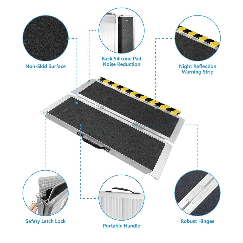THDUGG 3FT Portable Wheelchair Ramp, Non-Slip Aluminum Folding Handicap Ramp, 800 LBS Capacity Door Threshold Ramps for Home Steps, Scooter Ramp for Car, Doorways, Curbs, Stairs, Cart, Wheel Chair Steps - Image 4