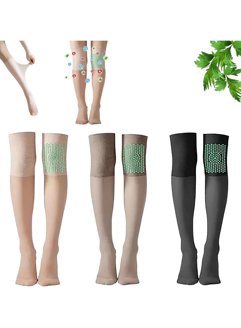 SYOSI Ionic Correction Lymphatic Detoxification Long Tube Silk Stockings, 3 Pair Mugwort Acupressure Shaping Stretch Socks - Image 1