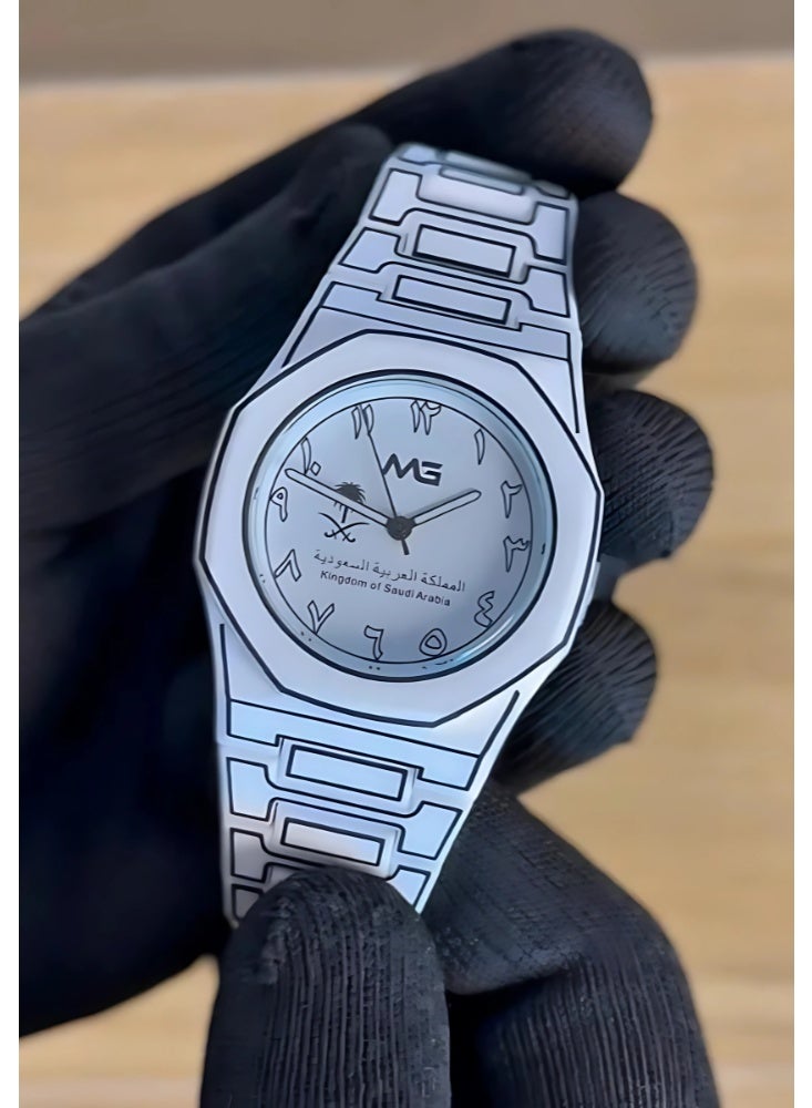 ام جي ساعة يد رجالية من الكربون, لون أبيض, نسخة اليوم الوطني أنيقة وفخمة. - Image 2