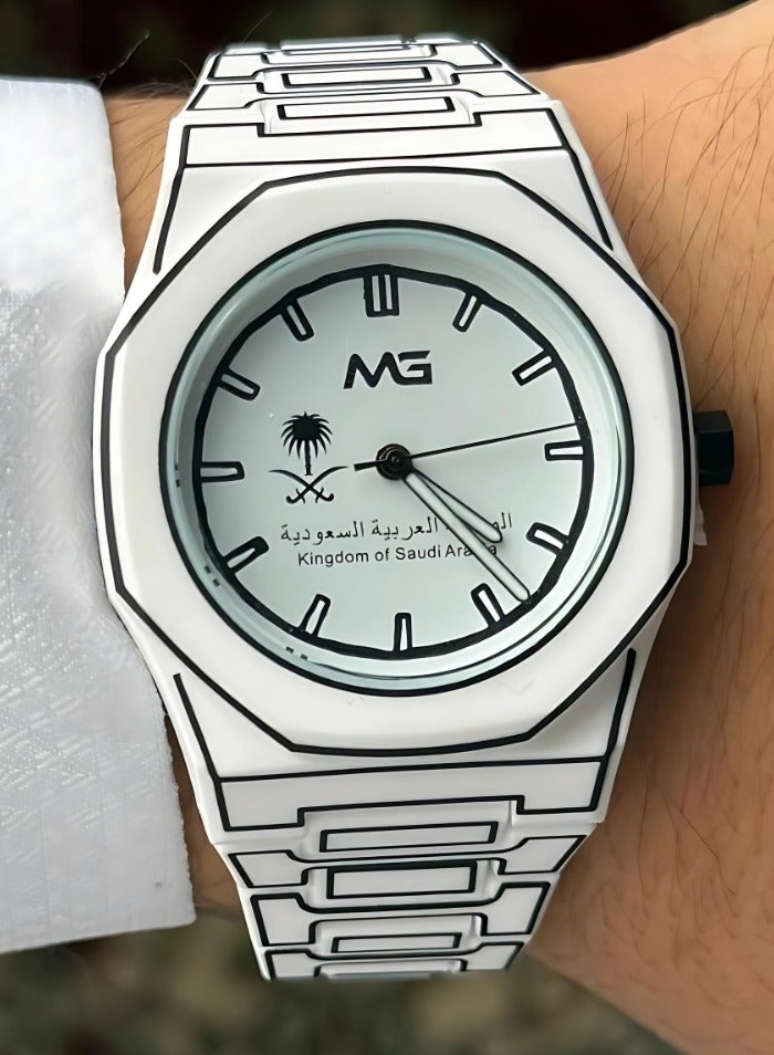 ام جي ساعة يد رجالية من الكربون, لون أبيض, نسخة اليوم الوطني أنيقة وفخمة. - Image 1
