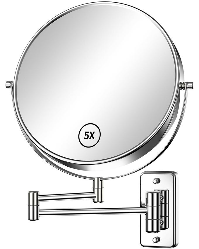 9 LARGE SIZE WALL MOUNTED MAKEUP MIRROR WITH 1X5X MAGNIFICATION DOUBLESIDED 360 SWIVEL CHROME POLISHED EXTENDABLE SHAVING BATHROOM WALL MIRROR FOR MEN AND WOMEN