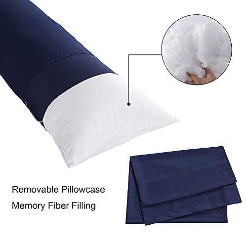 ELNIDO QUEEN Body Pillow with Pillowcase - Soft Long Bed Pillow for Adults - Breathable Full Body Pillow Insert for Sleeping, 20x54inches, Navy Blue - Image 4