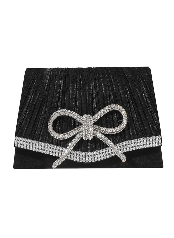 Trisapu Bow Evening Bag Sparkly Clutch Purses for Women Wedding Glitter Rhinestone Party Prom Purse Dressy Clutch Bags Black - Image 1
