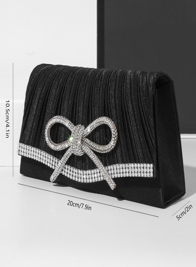 Trisapu Bow Evening Bag Sparkly Clutch Purses for Women Wedding Glitter Rhinestone Party Prom Purse Dressy Clutch Bags Black - Image 5