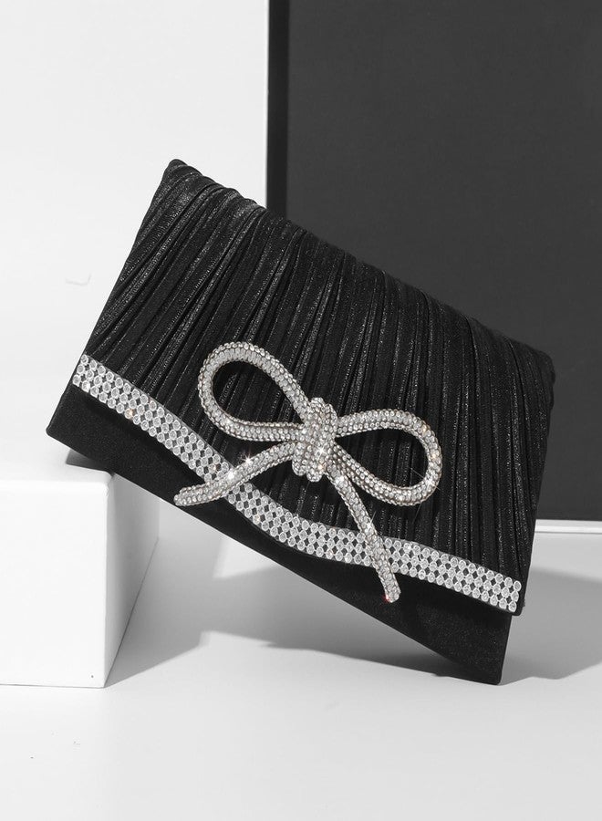 Trisapu Bow Evening Bag Sparkly Clutch Purses for Women Wedding Glitter Rhinestone Party Prom Purse Dressy Clutch Bags Black - Image 2