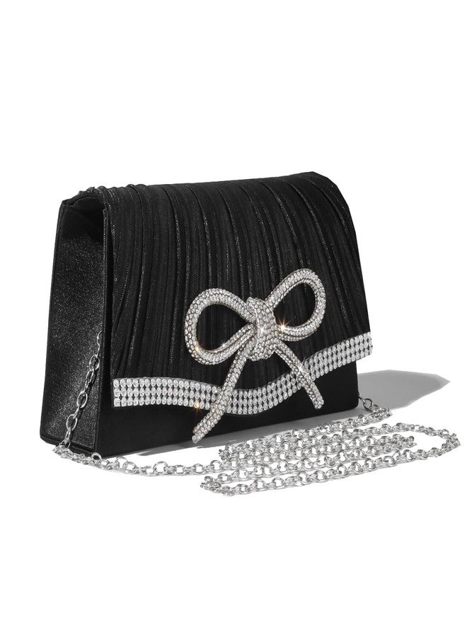 Trisapu Bow Evening Bag Sparkly Clutch Purses for Women Wedding Glitter Rhinestone Party Prom Purse Dressy Clutch Bags Black - Image 3
