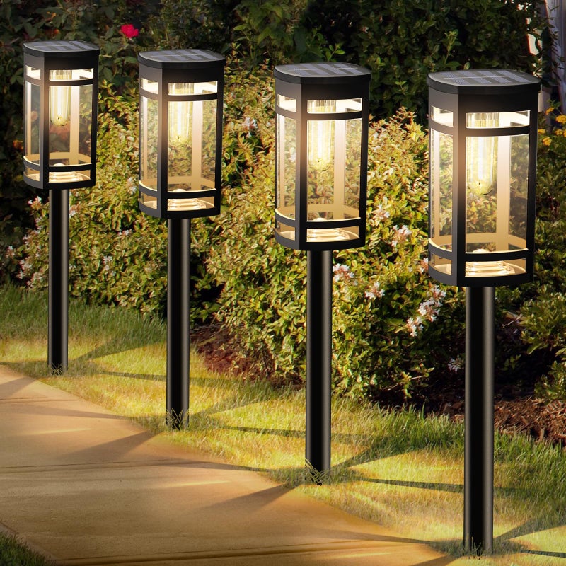 EXCMARK 12 Pack Solar Lights Outdoor Waterproof for Garden Pathway Walkway Driveway Yard Lawn Decorative Landscape Lighting. (Warm White Light, 12) - Image 1