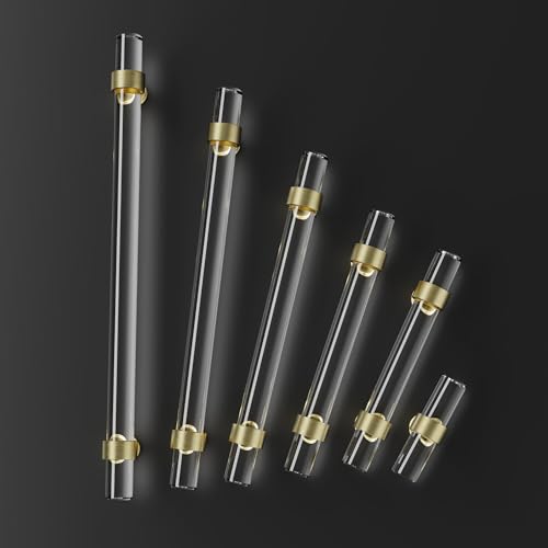 CEYMIO Cabinets Handles Crystal Kitchen Cabinet Knobs 6 Pack Dresser Hole Center 96mm Brushed Gold Brass Pulls Glass Closet Drawer Drawers Cupboard Hardware Bathroom Bedroom Pull 3 34 inch - Image 3