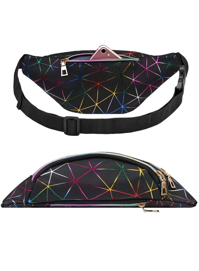 SOLARAE Waist Bag, Holographic Fanny Pack with PU Leather, Shiny Belt Bag Festival Rave Bumbags with 1 Business Card Holder for Ladies Travel Party Sports Running Hiking(Black) - Image 4