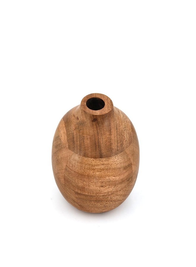 Mahasu Vases Acacia Wood Small Round Hand-Carved | Handmade Vase | Handmade Home Office Table Vase (4" X 4" X 4") - Image 2