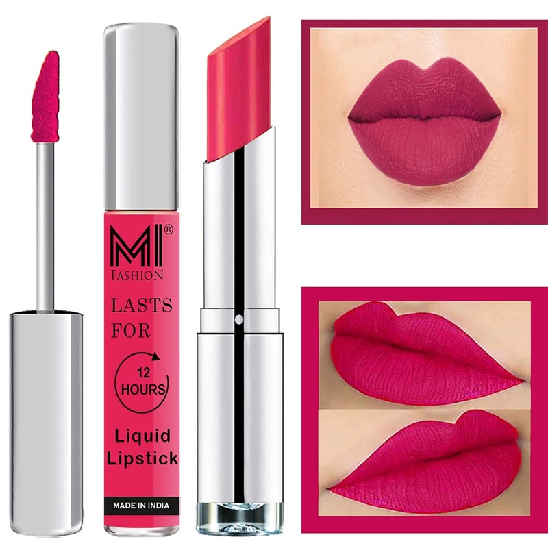 MI Fashion Made in India Lipstick Combo Offers 100 Veg Long Lasting Magenta Liquid Matte Lipstick Magenta Creamy Matte Lipstick - Image 1
