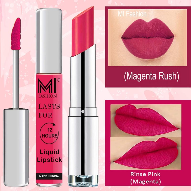 MI Fashion Made in India Lipstick Combo Offers 100 Veg Long Lasting Magenta Liquid Matte Lipstick Magenta Creamy Matte Lipstick - Image 3