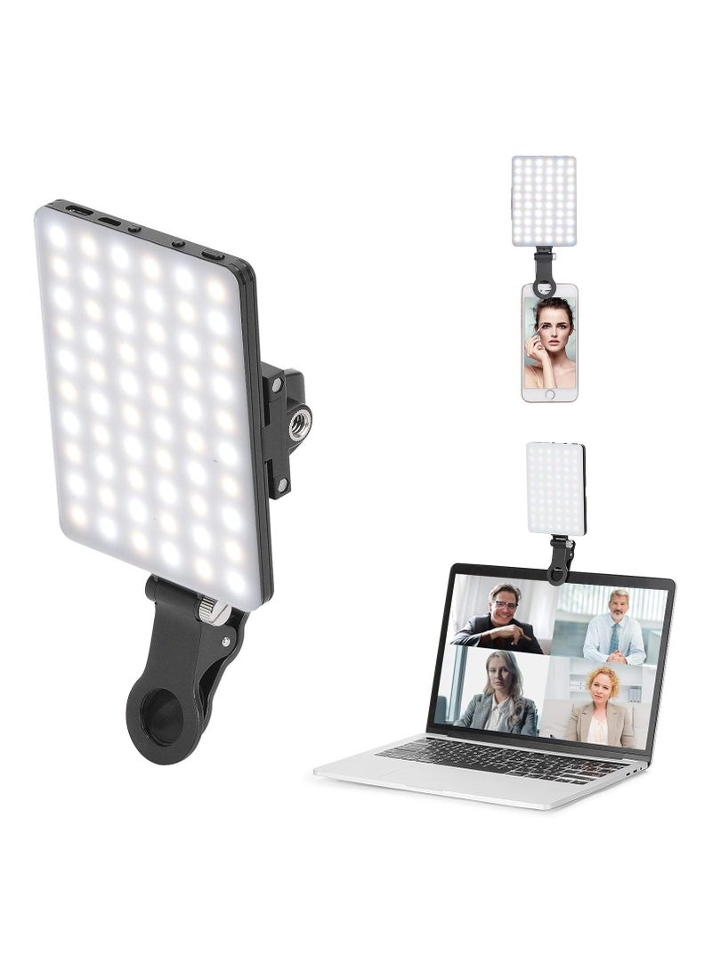 60 LED High Power Rechargeable Clip Fill Video Conference Light with Front & Back Clip, 3 Adjustable Light Modes for Phone, iPhone, Android, iPad, Laptop – Ideal for Makeup, TikTok, Selfie, Vlogging - Image 1
