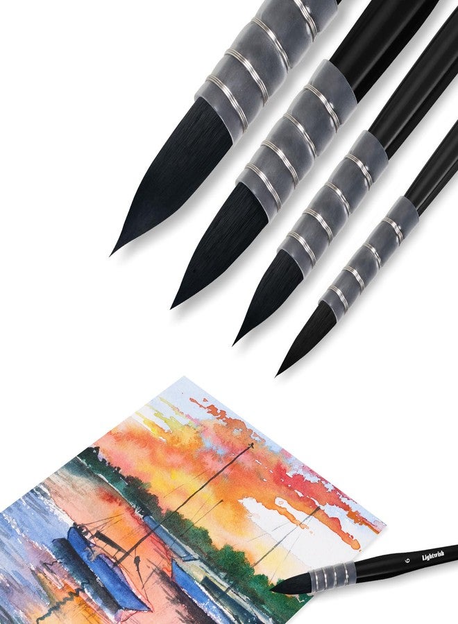 Lightwish Watercolor Brushes Set, Synthetic Squirrel Hair Paint Brushes Kit :#2#4#6#8 for Artists, Adults, and Hobbists, Pointed Round Mop Brush for Watercolor, Gouache,4 Pcs - Image 1