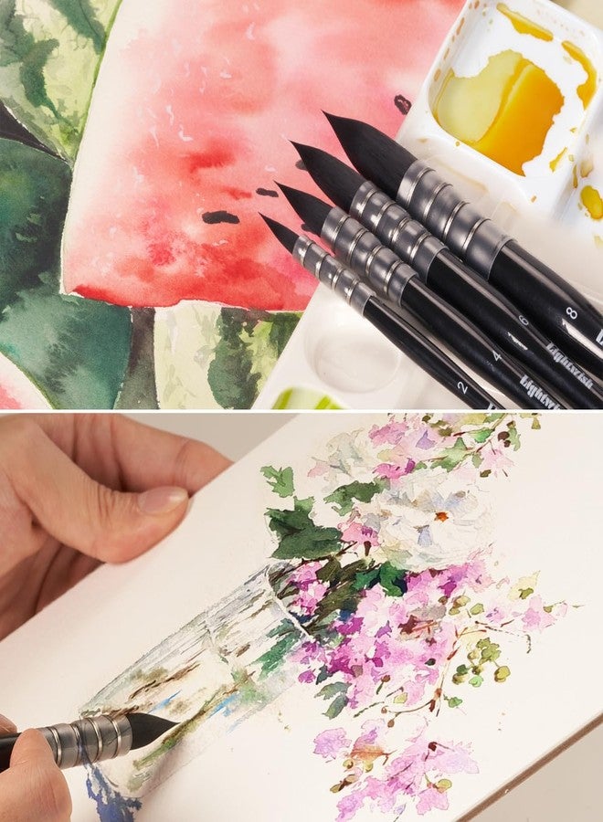 Lightwish Watercolor Brushes Set, Synthetic Squirrel Hair Paint Brushes Kit :#2#4#6#8 for Artists, Adults, and Hobbists, Pointed Round Mop Brush for Watercolor, Gouache,4 Pcs - Image 2