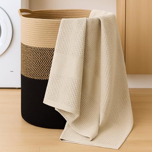 haus & kinder Regalia Waffle Bath Towel | Honeycomb Bathing Towels | 100% Cotton Towel for Men, Women | Gym Towels, Spa Towel | Ultra Absorbent Towel | 160 GSM | Floral Drift White | 70x150cm - Image 2